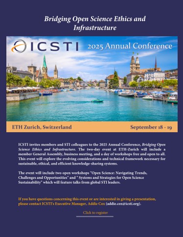 icsti.org (@icsti) on Twitter photo ICSTI 2025 Annual Conference is fast approaching!
Interested in giving a presentation at our Zurich Conference? Don't wait, contact our Executive Manager, Addie Cox: addie.cox@icsti.org
Visit lnkd.in/eGRj_r22 to register for the event! icsti.org/news ICSTI 2025 Annual Conference is fast approaching!
Interested in giving a presentation at our Zurich Conference? Don't wait, contact our Executive Manager, Addie Cox: addie.cox@icsti.org
Visit lnkd.in/eGRj_r22 to register for the event! icsti.org/news