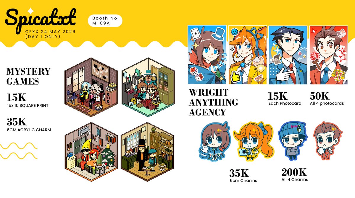 Hi, here's my OTS catalogue for ComifuroXX! 
✨I'll be in M-09A (Only day 1)
✨Original Characters (OC), Ace Attorney, Identity V (IDV), Ghost Trick, AI: Somnium files and Professor Layton
✨Open for trades! 
#CFXXcatalogue #comifuroxx #cfxx #cf20