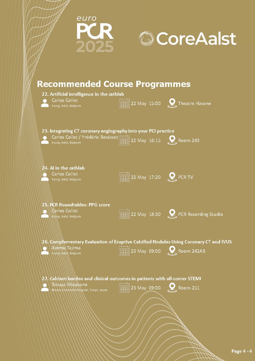 CoreAalst (@coreaalst) on Twitter photo Heading to EuroPCR 2025 in Paris? ๐ซ๐ท
Catch our team as they present and share insights at #EuroPCR! ๐จโโ๏ธ๐ซ
Check out our comprehensive programme below! ๐
We look forward to connecting with you there! ๐ค
<a href="/PCRonline/">PCRonline ๐ซ</a> <a href="/CardioAalst/">Hartcentrum Aalst</a> @Dmunhoz <a href="/bouissetfred/">Frederic Bouisset</a> <a href="/ColletCarlos/">Carlos Collet MD PhD</a> Heading to EuroPCR 2025 in Paris? ๐ซ๐ท
Catch our team as they present and share insights at #EuroPCR! ๐จโโ๏ธ๐ซ
Check out our comprehensive programme below! ๐
We look forward to connecting with you there! ๐ค
<a href="/PCRonline/">PCRonline ๐ซ</a> <a href="/CardioAalst/">Hartcentrum Aalst</a> @Dmunhoz <a href="/bouissetfred/">Frederic Bouisset</a> <a href="/ColletCarlos/">Carlos Collet MD PhD</a>