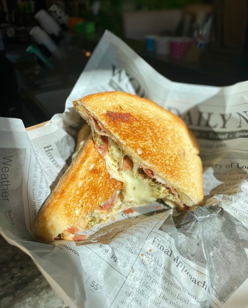 You're sure not to go hungry with the bacon pesto sandwich - loaded with mozzarella, pesto sauce, and savory bacon 🥓

#dolce #starkvillems #cottondistrictstarkville #dolcestarkville #artisangrilledcheese #cheesy #grilledcheesesandwich #lunchinstarkville
