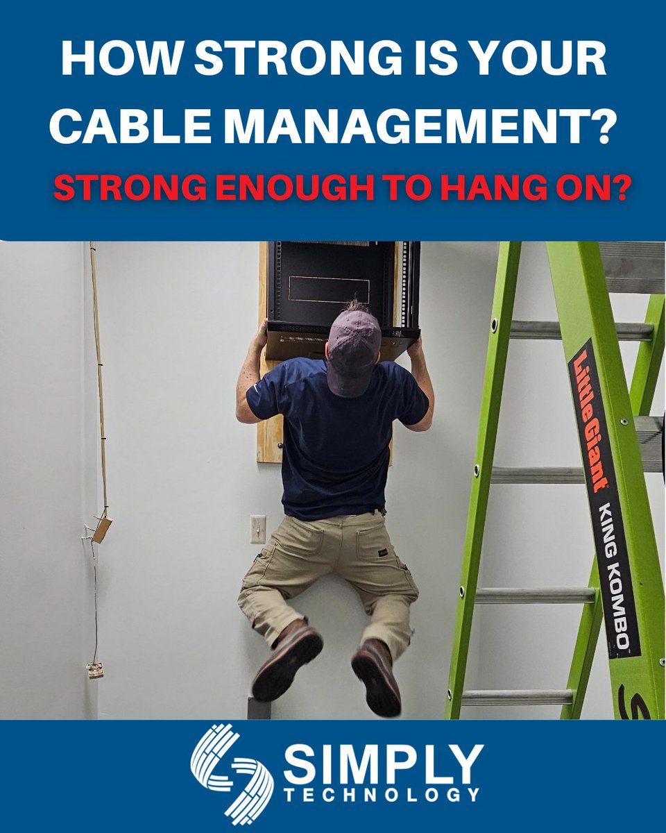 SimplyTechs's tweet image. 💪 How strong is your cable management?
Strong enough to hang on, literally. 🧗‍♂️

At Simply Technology, we believe great cable work isn’t just about looks, it’s about performance and reliability.

#StructuredCabling #SimplyTechnology #BehindTheScenes #ITSupport