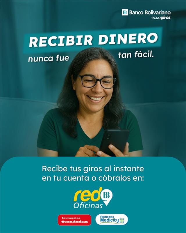 Cuando recibes tus giros con Banco Bolivariano todo es más fácil.👉🏻 Recuérdale a quien te envía dinero desde el exterior que lo haga siempre con #BancoBolivariano. ¡Así recibirás tus #giros en minutos!  💳📲

Conócenos más en👉 ecuagiros.com

 #Remesas #Familia #Ecuador