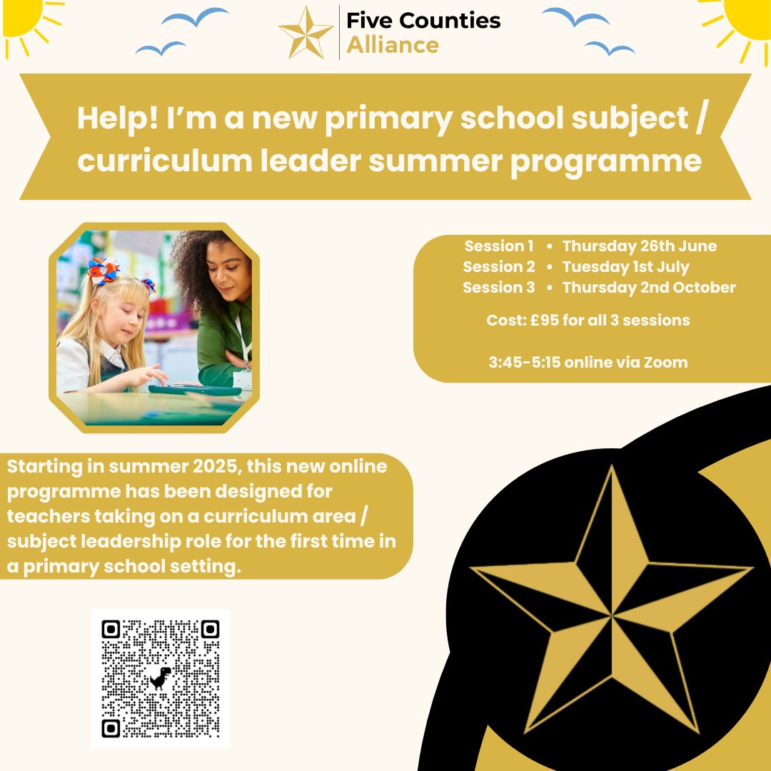 ⭐️Starting in summer 2025, this new online programme has been designed for teachers taking on a curriculum area / subject leadership role for the first time in a primary school setting.⭐️

#fivecounties #CPD