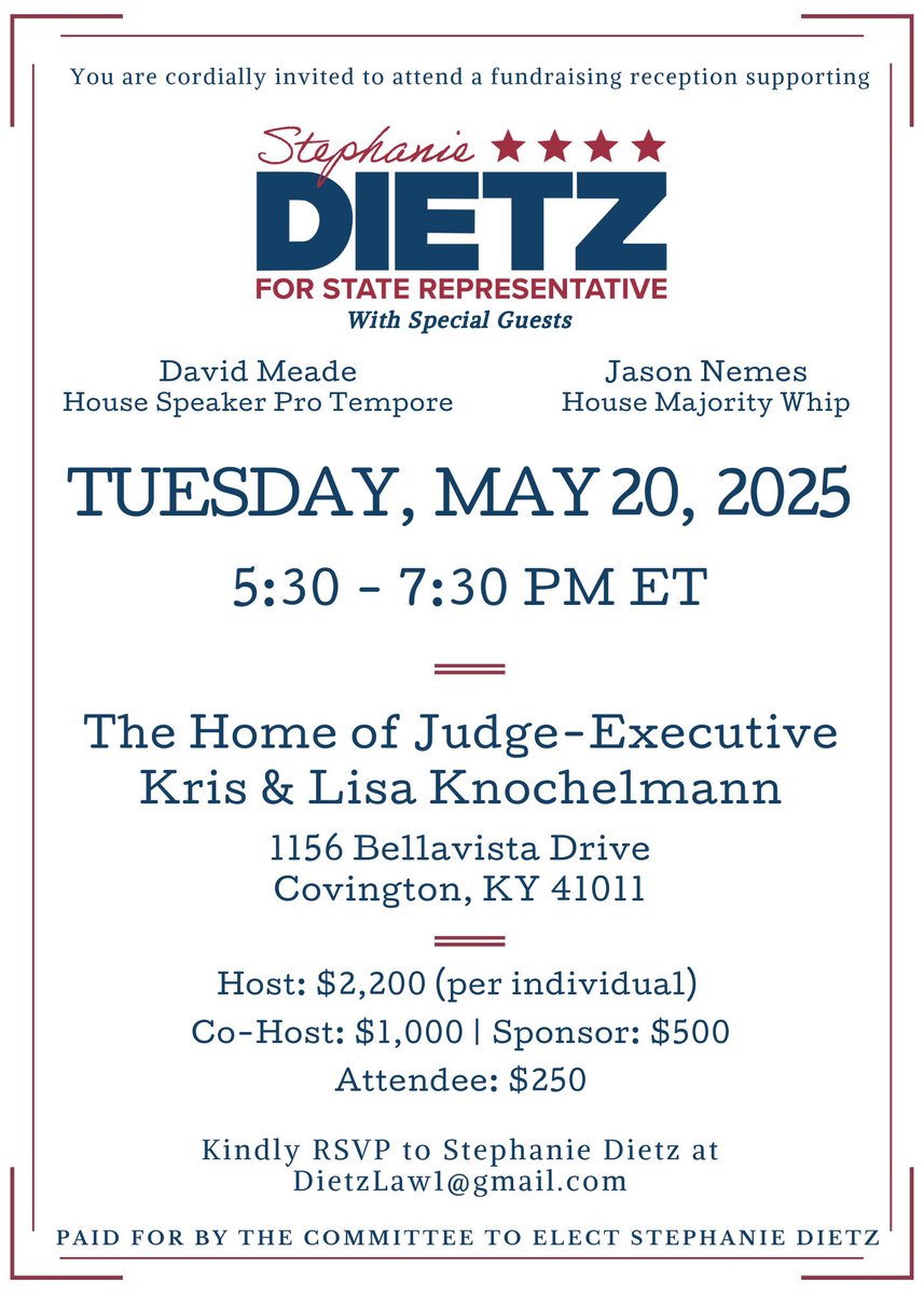 Don’t forget! Join us tomorrow evening. Let’s keep the momentum going and continue the progress we have built for Northern Kentucky! #TeamDietz

▶️ Donate here: secure.anedot.com/bf4fb924-7a0e-…