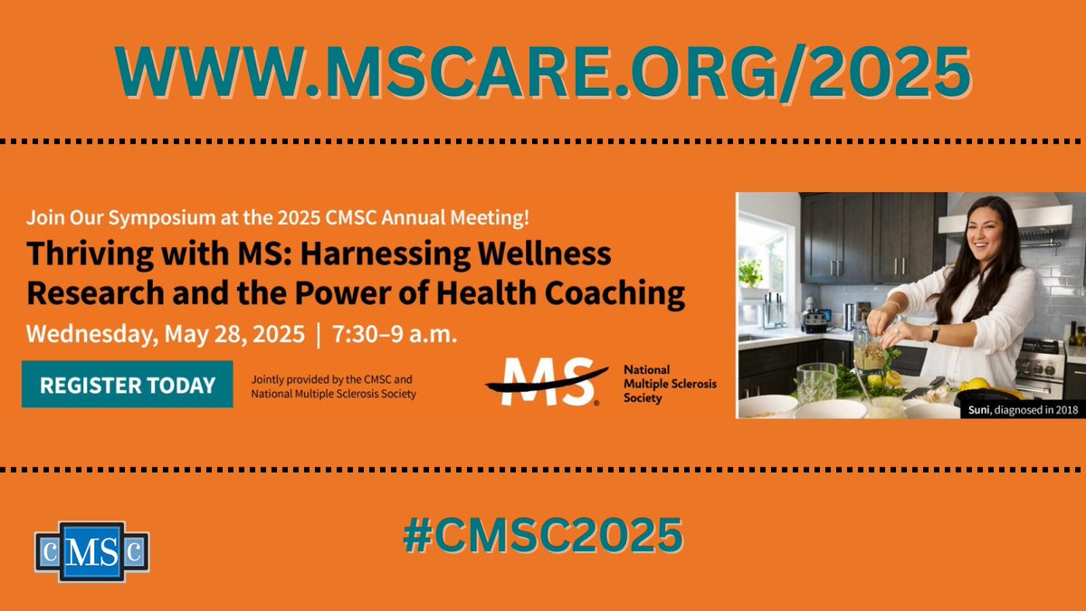 Join this National Multiple Sclerosis Society ISS at the CMSC Annual Meeting in Phoenix, AZ! "Thriving with MS: Harnessing Wellness Research and the Power of Health Coaching" will be on May 28 from 7:30am - 9:00am.

REGISTER TODAY!!

mscare.org/2025

#CMSC25 #CMSC2025