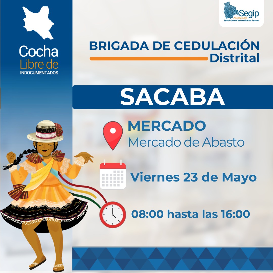 📢 ¡𝐋𝐚 𝐜𝐞́𝐝𝐮𝐥𝐚 𝐝𝐞𝐥 𝐁𝐢𝐜𝐞𝐧𝐭𝐞𝐧𝐚𝐫𝐢𝐨 𝐥𝐥𝐞𝐠𝐚 𝐚 𝐕𝐢𝐥𝐚 𝐕𝐢𝐥𝐚 𝐲 𝐒𝐚𝐜𝐚𝐛𝐚!

📆 Desde este lunes 19 hasta el viernes 23 de mayo, las #BrigadasDistritales, estan presentes en estas comunidades para la emisión del documento más importante.