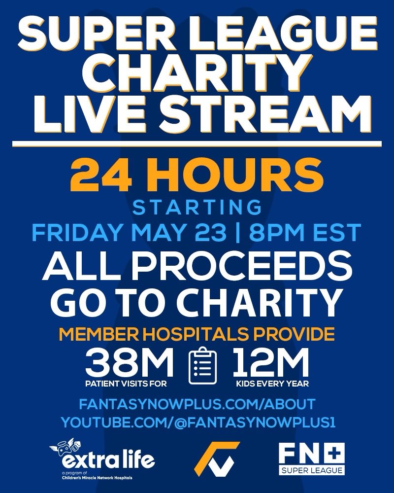 Seth Keller (@fftheathomedad) on Twitter photo Friday night at 11 PM, I’ll be joining Justin Bauerle and the team over at <a href="/fantasynowplus/">FantasyNow+</a> for their 24 hour LIVE charity stream!
HELP SUPPORT <a href="/ExtraLife4Kids/">Extra Life</a> by
Liking 👍
Sharing 🔁
Listening 👂
And if you can, DONATE!
extra-life.org/participants/f… Friday night at 11 PM, I’ll be joining Justin Bauerle and the team over at <a href="/fantasynowplus/">FantasyNow+</a> for their 24 hour LIVE charity stream!
HELP SUPPORT <a href="/ExtraLife4Kids/">Extra Life</a> by
Liking 👍
Sharing 🔁
Listening 👂
And if you can, DONATE!
extra-life.org/participants/f…
