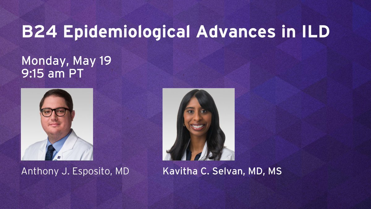 NM_Lung's tweet photo. At ATS 2025, join Anthony J. Esposito, MD, and Kavitha C. Selvan, MD, for their session, “Epidemiological Advances in ILD.” @atscommunity #ATS2025 #NMatATS. See the full schedule here: https://t.co/8N1bSPNSaC https://t.co/E1tK6101ev