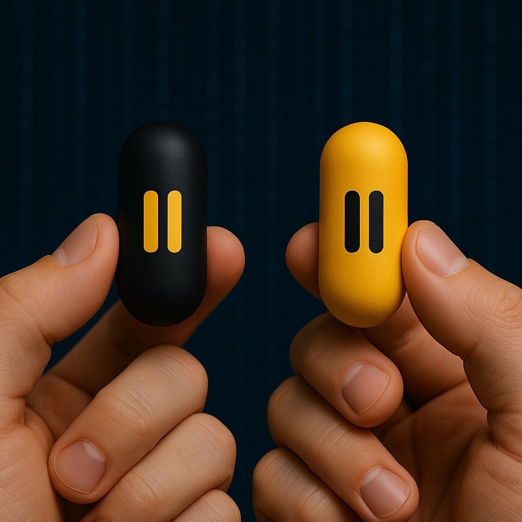 TaitikoOfficial's tweet photo. Two pills. 
Two destinies. 
One choice. ⚔️ 

The ⚫️ Black Pill awakens your darkest instincts. 
The 🟡 Yellow Pill unlocks unknown realms of light.

$TTG 💛 https://t.co/U8Fgl4fnoe