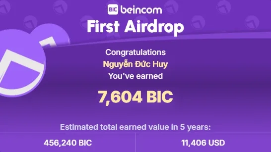 HuyIG2023's tweet photo. @BeincomOfficial Chu cha, nhận lần đầu tiên mà cỡ này cũng khá lắm đấy, đủ token để mua đứt 1 ubNFT đấy. Chiến 59 mùa nữa với *Beincom https://t.co/u76XhZmS0G