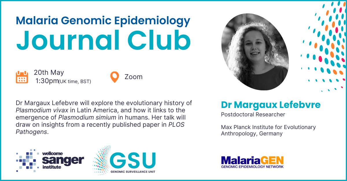 MalariaGEN (@malariagenomics) on Twitter photo Join us tomorrow at 1:30pm UK time for May's Journal Club!
We'll be discussing the evolutionary history of Plasmodium vivax with <a href="/Marg_Lefebvre/">Margaux Lefebvre</a>.
sanger.zoom.us/webinar/regist… Join us tomorrow at 1:30pm UK time for May's Journal Club!
We'll be discussing the evolutionary history of Plasmodium vivax with <a href="/Marg_Lefebvre/">Margaux Lefebvre</a>.
sanger.zoom.us/webinar/regist…