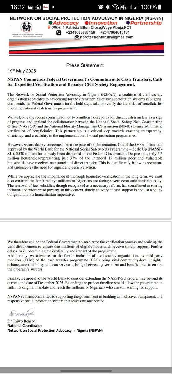 Network on Social Protection Advocacy in Nigeria tweet media