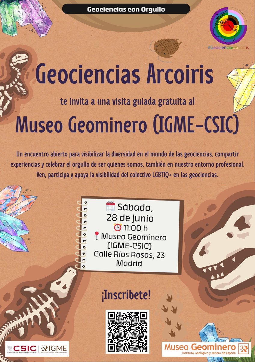Instituto Geológico y Minero de España (@igme1849) on Twitter photo ‼️Te esperamos en la 👏visita guiada👏 al <a href="/MuseoGeominero/">Museo Geominero</a> con Geociencias🪨 ArcoIris 🌈
📅 sábado, 28 de junio de 2025
⌚️11.00 h
✏️Inscripciones en el código QR de la imagen✏️
#GeocienciasArcoIris #IGME_CSIC ‼️Te esperamos en la 👏visita guiada👏 al <a href="/MuseoGeominero/">Museo Geominero</a> con Geociencias🪨 ArcoIris 🌈
📅 sábado, 28 de junio de 2025
⌚️11.00 h
✏️Inscripciones en el código QR de la imagen✏️
#GeocienciasArcoIris #IGME_CSIC