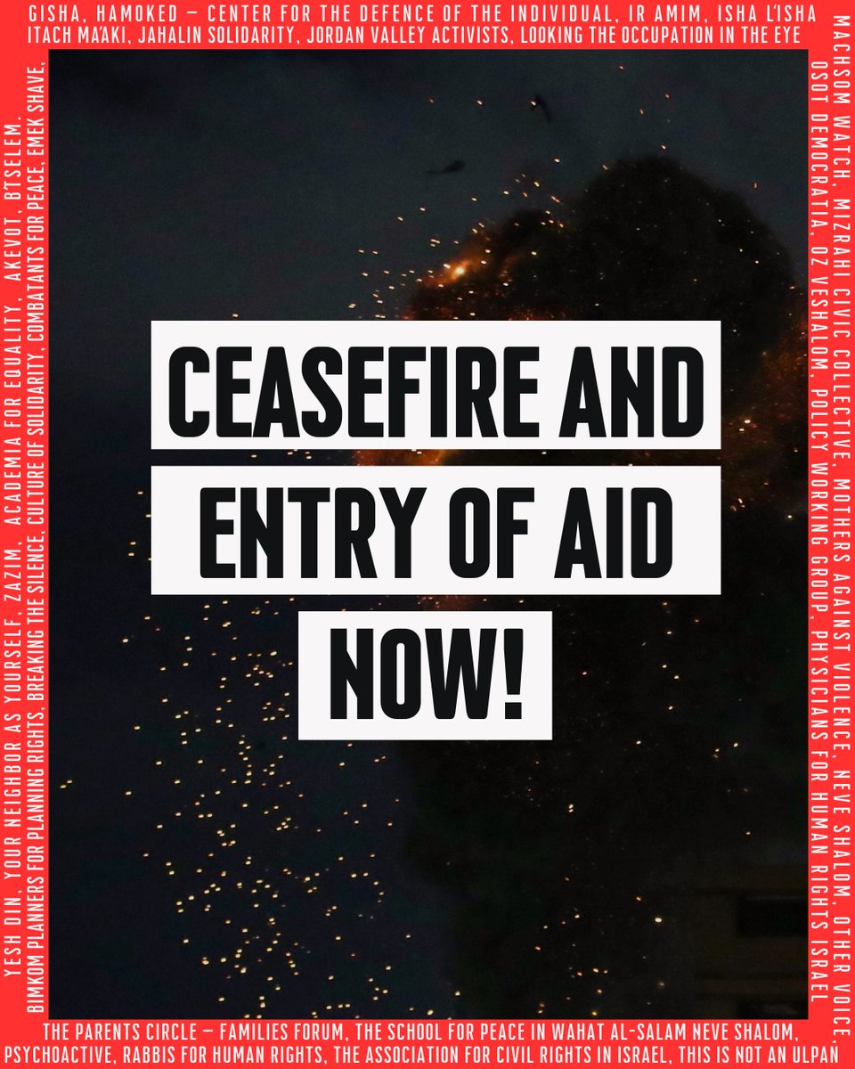 Yesh_Din's tweet image. Together with over 30 NGOs, Yesh Din calls upon Israel to immediately stop its attacks, cease its policy of starvation, open the crossings for entry of aid to Gaza, and allow aid organizations in the Strip to carry out their work. We call for unconditional and emmediate release…