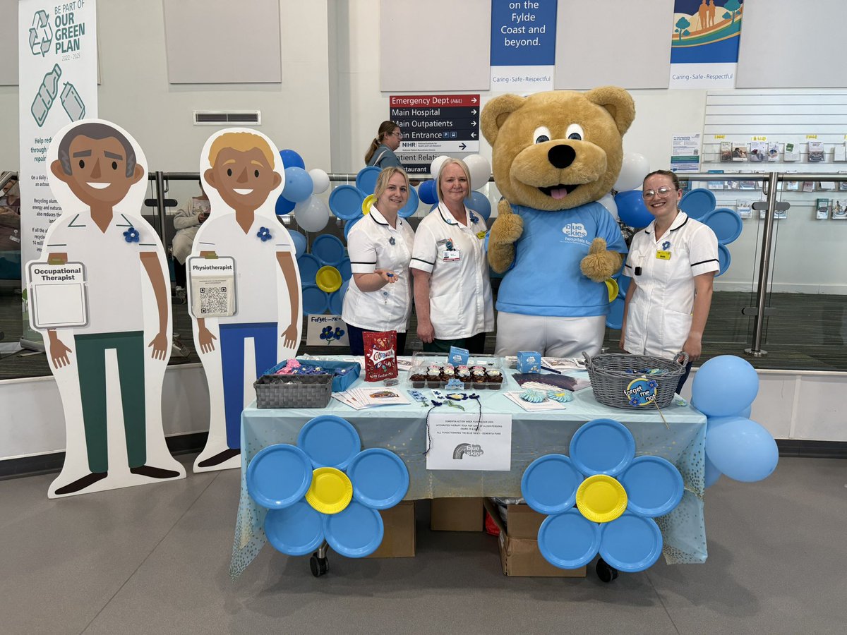 Amy Beswick (@amybeswick88) on Twitter photo The Integrated Therapy Team have had a successful first day of #DementiaActionWeek holding a stall to raise awareness and raised over Β£150 for <a href="/BlueSkiesFund/">Blue Skies Hospitals Fund</a>!
Thanks to <a href="/BobbyBearBTH/">Bobby Bear</a> for coming along too β€οΈ
<a href="/BlackpoolHosp/">NHS Blackpool Teaching Hospitals ππ</a> <a href="/coop_ittbvh/">Care of Older Person Integrated Therapies</a> <a href="/BTH_IAT/">Integrated Therapy Team - ED BTH</a> <a href="/BTHTherapies/">Nick Lane</a> <a href="/JoWild5/">Jo Wild</a> The Integrated Therapy Team have had a successful first day of #DementiaActionWeek holding a stall to raise awareness and raised over Β£150 for <a href="/BlueSkiesFund/">Blue Skies Hospitals Fund</a>!
Thanks to <a href="/BobbyBearBTH/">Bobby Bear</a> for coming along too β€οΈ
<a href="/BlackpoolHosp/">NHS Blackpool Teaching Hospitals ππ</a> <a href="/coop_ittbvh/">Care of Older Person Integrated Therapies</a> <a href="/BTH_IAT/">Integrated Therapy Team - ED BTH</a> <a href="/BTHTherapies/">Nick Lane</a> <a href="/JoWild5/">Jo Wild</a>