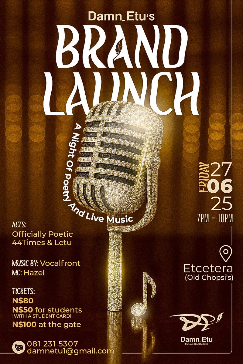 Damn_Etu's tweet photo. Save the date‼️‼️

This is more than a launch. It’s a return to self. Damn_Etu is here — rooted, raw, and unapologetically Namibian. #DamnEtu #BrandLaunch #InkLoudSoulUnfiltered https://t.co/r6BmpPSyzx