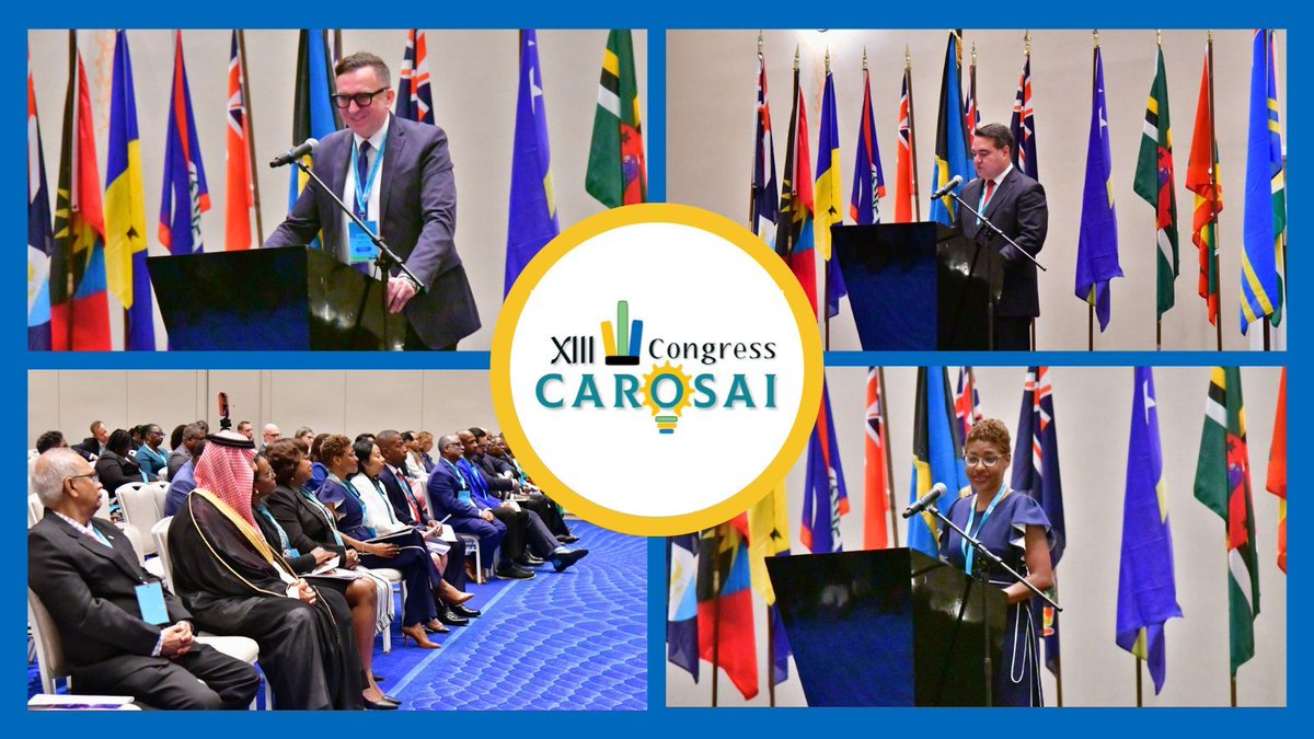 INTOSAIJournal's tweet image. The #XIIICAROSAICongress begins w/ an opening ceremony. Distinguished speakers provided welcoming remarks, emphasizing the importance of #collaboration &amp;amp; utilizing the Congress to embrace new #methodologies &amp;amp; enhance #effectiveness of #audits in the Caribbean @carosai1988