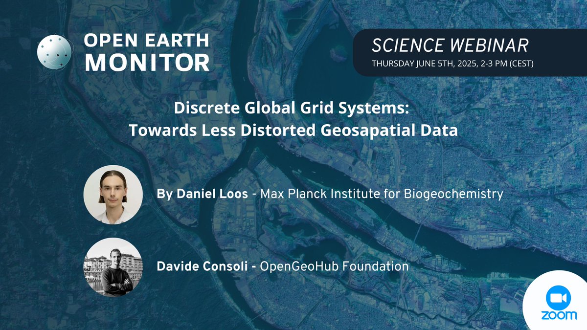 EarthMonitorOrg's tweet image. Join the next episode of our #OEMC Science Webinar series!
📆 June 5th, 14.00 - 15.00 CEST
📍Online via Zoom | Register here: us02web.zoom.us/webinar/regist…
🌐Discrete Global Grid Systems: Towards Less Distorted Geospatial Data
By Daniel Loos - Max Planck Institute for…