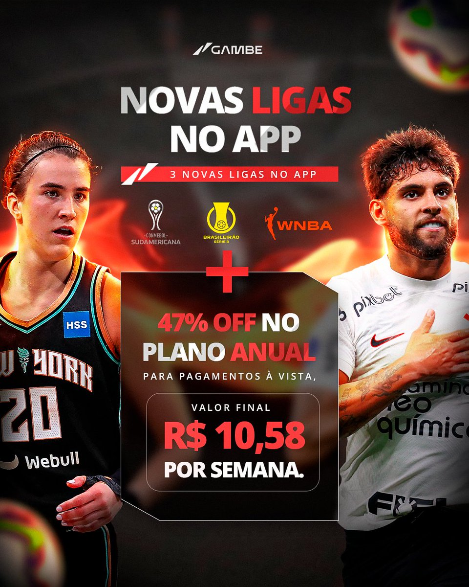 gambeapp's tweet image. 🚨 NOVIDADES NA GAMBE 🚨

3 novas ligas disponíveis pra você encontrar ainda mais oportunidades de valor! 💥⚽🏀
⠀
✅ Brasileirão Série B
✅ Copa Sul-Americana
✅ WNBA
⠀
E pra comemorar… 47% de desconto no NOVO PLANO ANUAL! 😱
Apenas R$10,58 por semana pra ter acesso a…