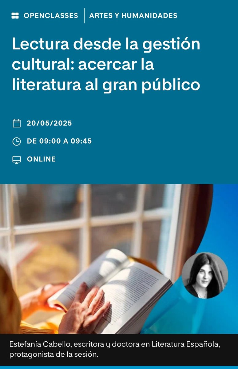 Mañana arranca el ciclo "Prácticas lectoras en el siglo XXI", donde impartiré esta sesión, en colaboración con el Ministerio de Cultura y Patrimonio de Ecuador 🇪🇨
¡Inscripción gratuita!
(9 am Quito / 16 h Madrid)
 <a href="/UNIR_Ecuador/">UNIR Ecuador</a>
<a href="/UNIRuniversidad/">Universidad Internacional de La Rioja (UNIR)</a> 

ecuador.unir.net/evento/opencla…