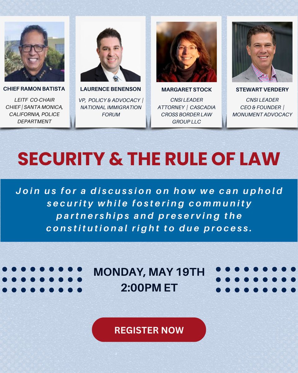 National Immigration Forum (@natimmforum) on Twitter photo 🚨 FINAL HOURS to register! Join us TODAY (5/19) at 2 PM ET for "Security & The Rule of Law" - exploring how we protect both borders AND constitutional rights. Expert panel featuring law enforcement, policy leaders & constitutional attorneys. Register:
immigrationforum.activehosted.com/f/114?fbclid=P… 🚨 FINAL HOURS to register! Join us TODAY (5/19) at 2 PM ET for "Security & The Rule of Law" - exploring how we protect both borders AND constitutional rights. Expert panel featuring law enforcement, policy leaders & constitutional attorneys. Register:
immigrationforum.activehosted.com/f/114?fbclid=P…