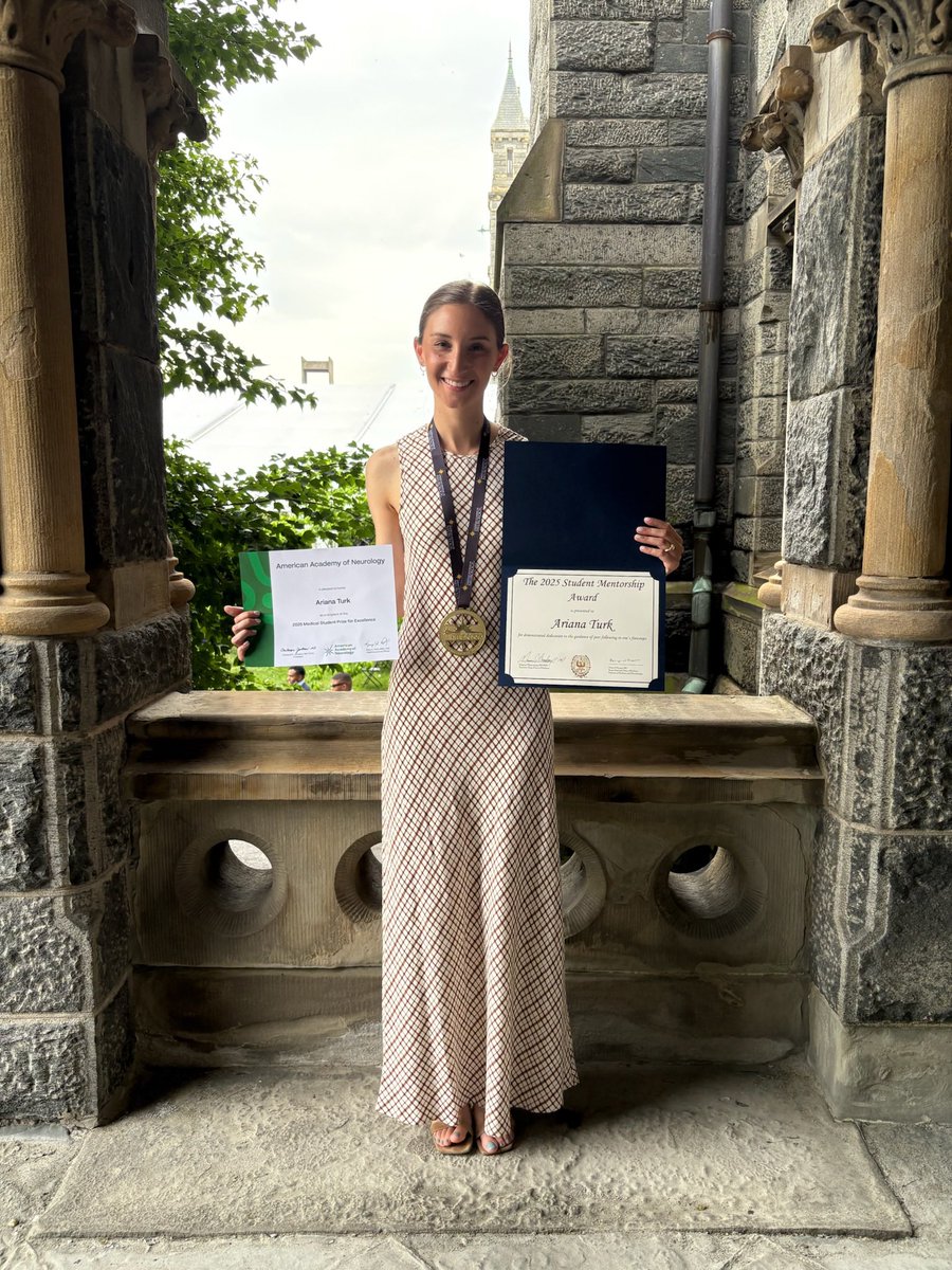 TurkAriana's tweet photo. Officially Ariana Z. Turk, MD!! Could not have made it here without the mentorship and support along the way. Also ecstatic to have won the @AANmember Neurology Medical Student Excellence Award and @GUMedicine Student Mentorship Award. 
Next stop, NYC @columbianeurons!! 🧠🤓 https://t.co/O4ihy0Yt1M