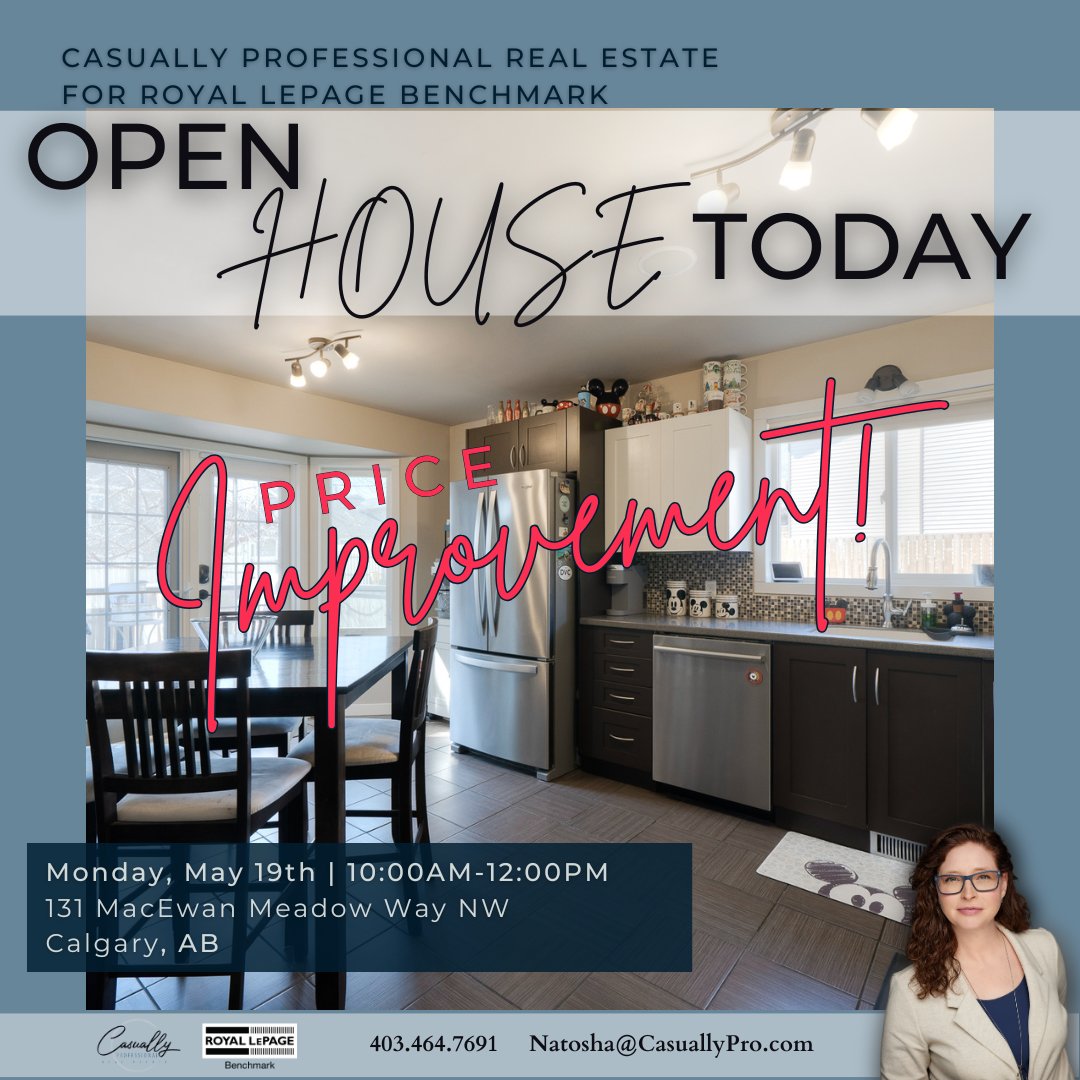 CasuallyProRE's tweet image. Long Weekend Open Houses TODAY!
• 10–12 @ 131 MacEwan (Calgary)
• 2–4 @ 92 Willow (Cochrane)
Celebrate your long weekend with a new home tour 🏡
Let’s make YOUR dreams… Realty!
#casuallypro #dreamstorealty #OpenHouse #LongWeekendPlans #HomeTour #pricereduction