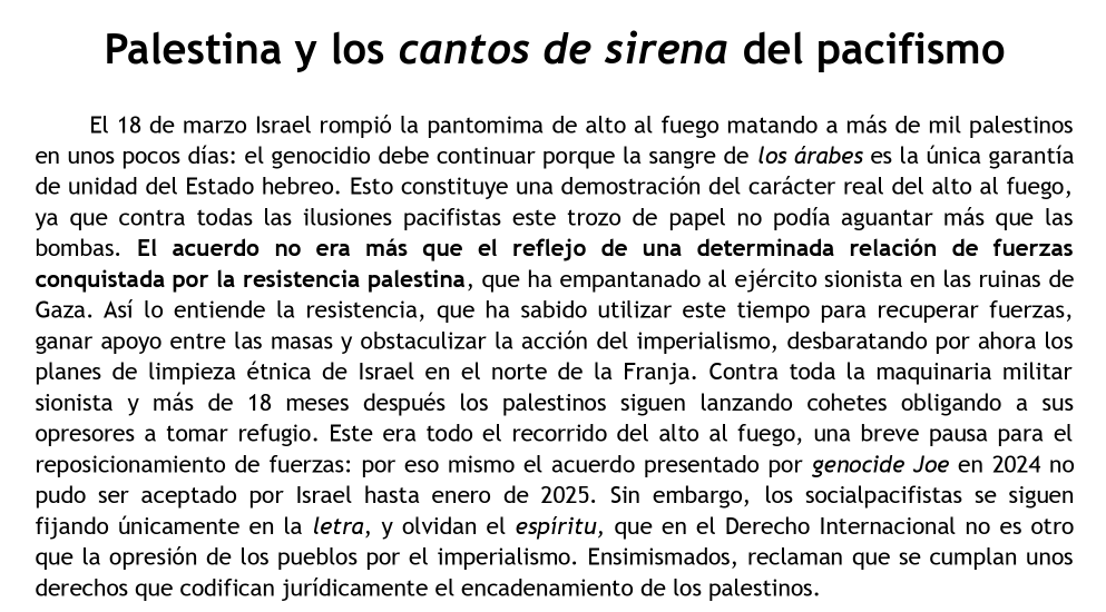 J_Moll_'s tweet photo. Después de 19 meses de genocidio en Gaza ahora empezamos a escuchar los viejos cantos pacifistas de quienes han guardado silencio ante la barbarie sionista. Buscan silenciar así a los combatientes palestinos que son los que han resistido y conquistado esa posición con las armas. https://t.co/JwX20fLMFm
