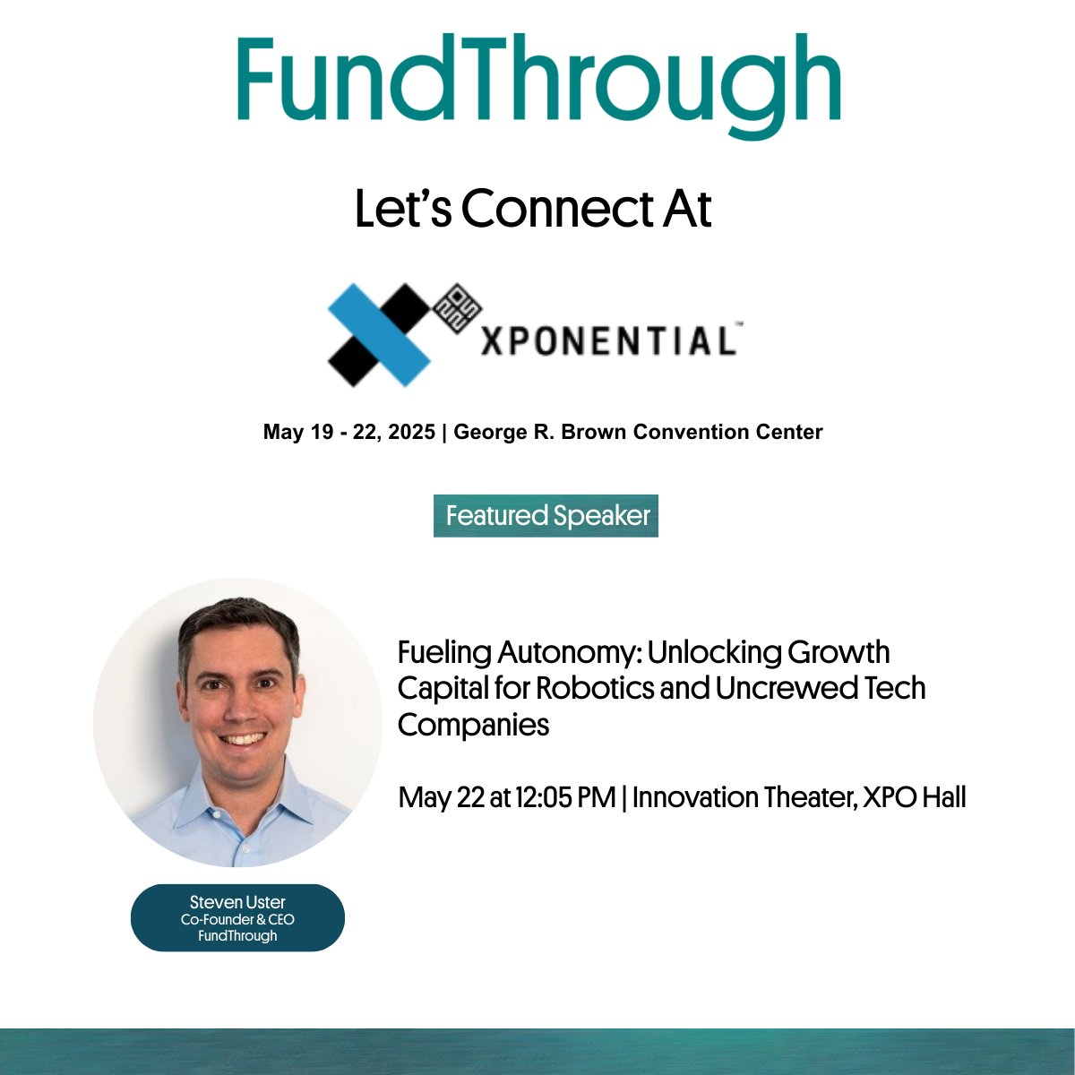 Our CEO and Co-Founder, Steven Uster, is leading a session on how innovative companies can unlock working capital now using their unpaid invoices. If you’re coming to Xponential, let’s connect! 

#InvoiceFactoring #Robotics #Drones  #WorkingCapital #Startups #GrowthFinance