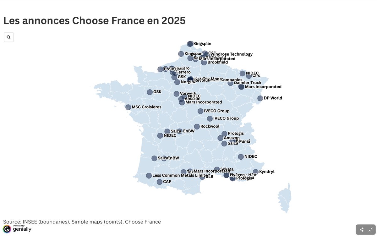 LaTribune's tweet image. 💶 🇫🇷 #CARTE. La huitième édition du Sommet « Choose France » a enregistré un nouveau record d'investissement de plus de 37 milliards d'euros. Le point sur les principaux investissements avec notre carte interactive.

Par @MargotRuault

➡️ À lire ici : l.latribune.fr/7P