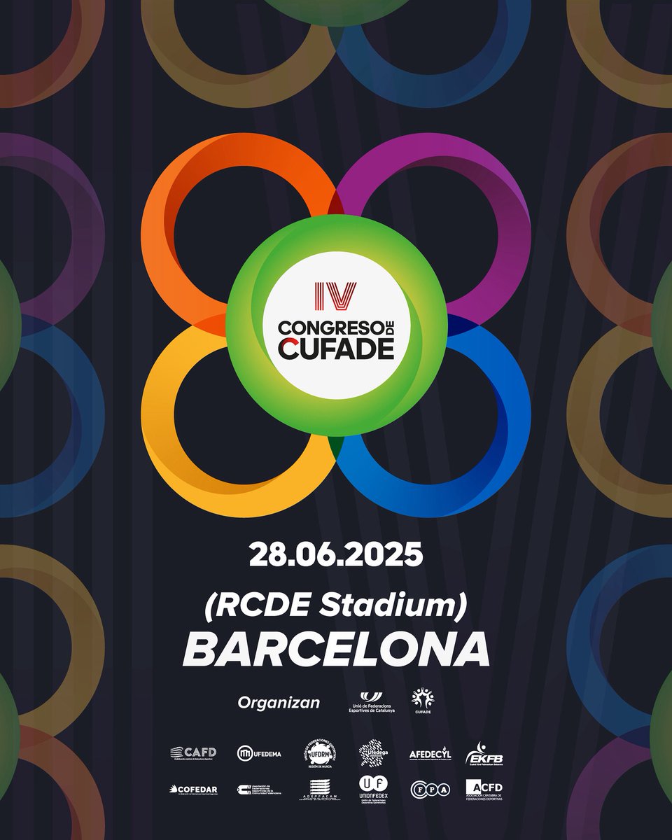Confederación de Uniones Federaciones Autonómicas (@cufadeoficial) on Twitter photo Prepárate para vivir el IV Congreso CUFADE ❗️
Organizado por @cufade_es y @ufeccat, el evento tendrá lugar el sábado 28 de junio en el <a href="/rcde_stadium/">RCDE Stadium</a>
RESERVA TU ENTRADA GRATIS hasta el 9 de junio ufec.typeform.com/to/YpAP8Kyy Prepárate para vivir el IV Congreso CUFADE ❗️
Organizado por @cufade_es y @ufeccat, el evento tendrá lugar el sábado 28 de junio en el <a href="/rcde_stadium/">RCDE Stadium</a>
RESERVA TU ENTRADA GRATIS hasta el 9 de junio ufec.typeform.com/to/YpAP8Kyy