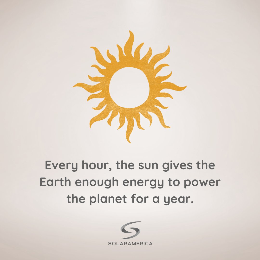Solaramericaio's tweet photo. Did You Know?
Every hour, the sun gives the Earth enough energy to power the planet for a year.

We help homeowners tap into that power—clean, renewable, and cost-effective.
Go solar with confidence at https://t.co/ivUsRPt92x

#solarenergy #solarpower #solarpanels #gosolar https://t.co/jVKFVMcA53