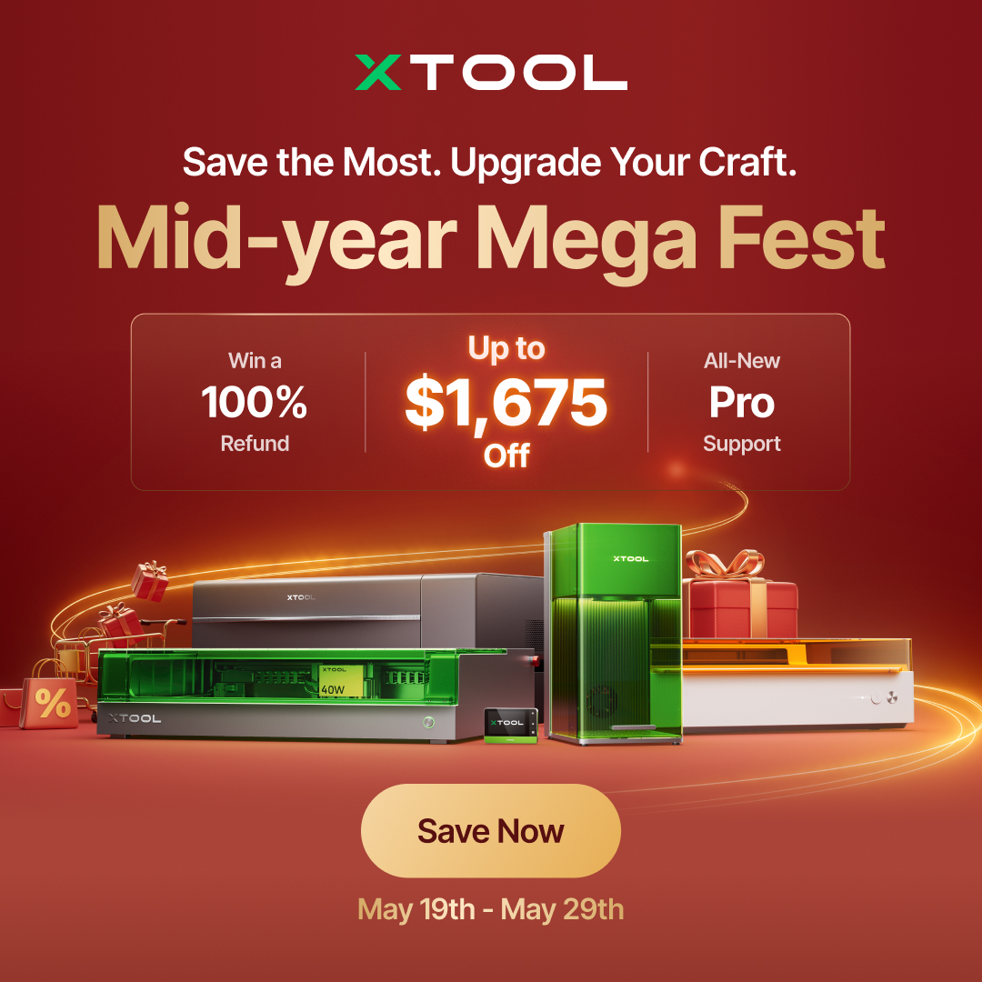 xToolOfficial's tweet image. 🎉 Mid-year Mega Fest is ON! 🎉Save the Most. Upgrade Your Craft. It’s our BIGGEST discount yet – up to $1675 OFF! Don’t miss your chance to save BIG and upgrade smart! 👉social.xtool.com/3SIeOnG
#xtool #xtoolmade #lasercutting #laserengraving #sale
