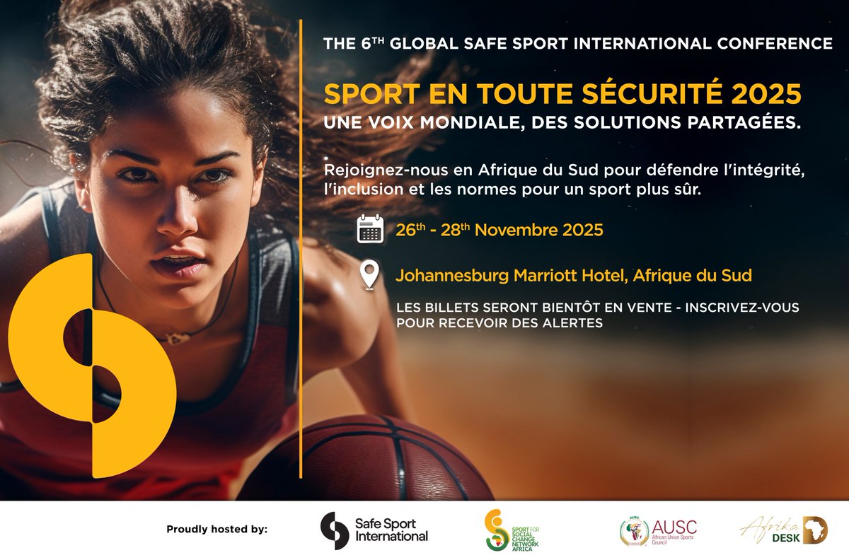 African Union Sports Council (@africanunionsp1) on Twitter photo ๐ฅรฉ๐๐ฒ๐ฟ๐๐ฒ๐ ๐น๐ฎ ๐ฑ๐ฎ๐๐ฒ - ๐ฆ๐ฎ๐ณ๐ฒ ๐ฆ๐ฝ๐ผ๐ฟ๐ ๐ฎ๐ฌ๐ฎ๐ฑ ๐ฎ๐ฟ๐ฟ๐ถ๐๐ฒ ๐ฒ๐ป ๐๐ณ๐ฟ๐ถ๐พ๐๐ฒ!
Le Conseil des sports de l'Union africaine a le plaisir d'annoncer que la 6e confรฉrence mondiale annuelle de Safe Sport International aura lieu du 26 au 28 novembre ร Afrique du Sud. ๐ฅรฉ๐๐ฒ๐ฟ๐๐ฒ๐ ๐น๐ฎ ๐ฑ๐ฎ๐๐ฒ - ๐ฆ๐ฎ๐ณ๐ฒ ๐ฆ๐ฝ๐ผ๐ฟ๐ ๐ฎ๐ฌ๐ฎ๐ฑ ๐ฎ๐ฟ๐ฟ๐ถ๐๐ฒ ๐ฒ๐ป ๐๐ณ๐ฟ๐ถ๐พ๐๐ฒ!
Le Conseil des sports de l'Union africaine a le plaisir d'annoncer que la 6e confรฉrence mondiale annuelle de Safe Sport International aura lieu du 26 au 28 novembre ร Afrique du Sud.