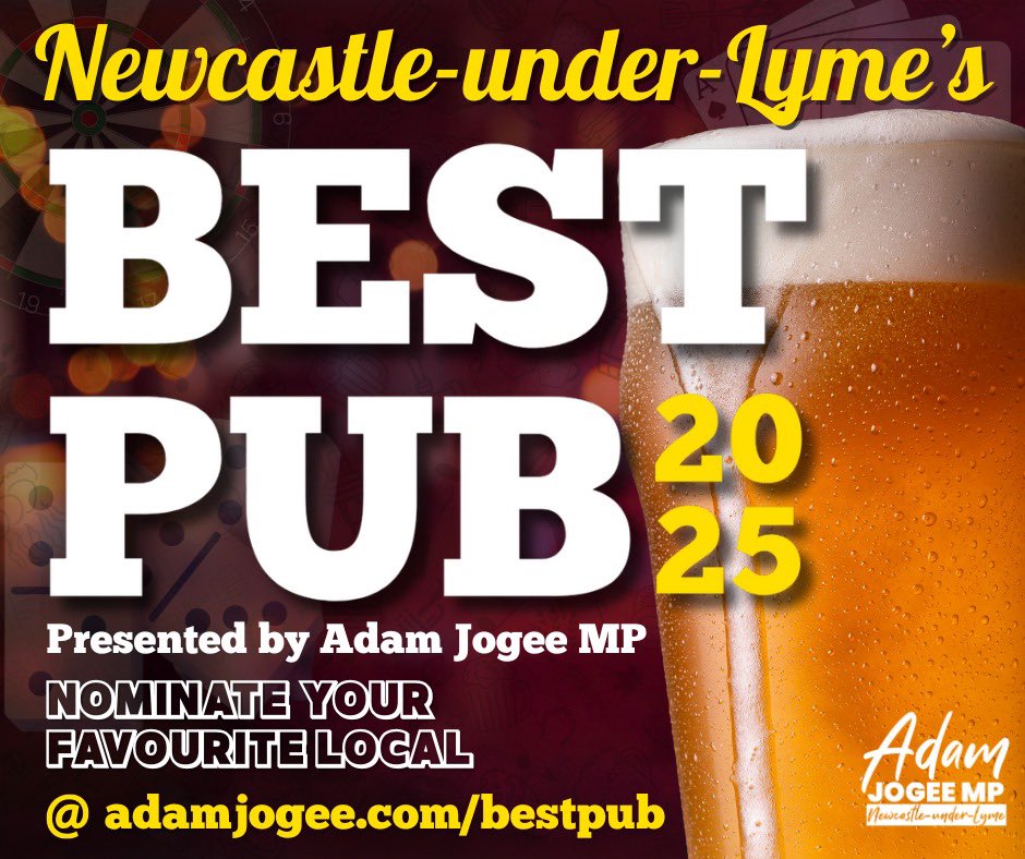 🍻 Help me celebrate the best pubs in Newcastle-under-Lyme! 🍻

I'm launching Newcastle-under-Lyme’s Best Pub 2025 - an award to recognise the pubs that go above and beyond for our communities.

This isn’t just about good beer….

#LoveNuL