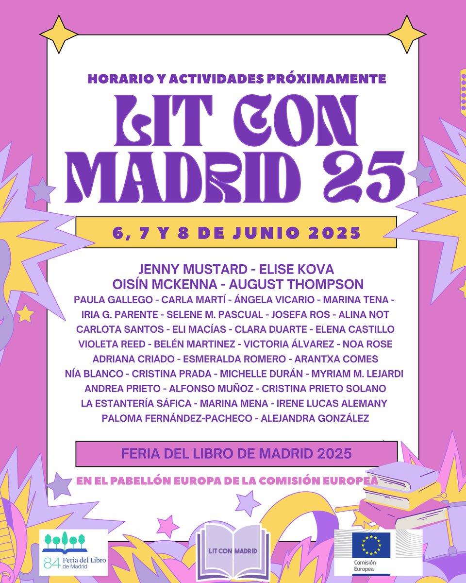 Lit Con Madrid (@litconmadrid) on Twitter photo 📣 ¡Ya puedes ver quiénes forman parte de Lit Con Madrid 2025! Nos vemos los días 6, 7 y 8 de junio en la
<a href="/FLMadrid/">Feria del Libro de Madrid</a> con autoras como <a href="/EliseKova/">Elise Kova can be found elsewhere...</a> , <a href="/jenny_mustard/">jenny mustard</a> , <a href="/ois_mck/">Oisín McKenna</a> y muchas más. 💜Muy pronto, el horario completo. #PabellónEuropa
<a href="/ComisionEuropea/">Comisión Europea en España</a> #FLMadrid25 #LCM25 📣 ¡Ya puedes ver quiénes forman parte de Lit Con Madrid 2025! Nos vemos los días 6, 7 y 8 de junio en la
<a href="/FLMadrid/">Feria del Libro de Madrid</a> con autoras como <a href="/EliseKova/">Elise Kova can be found elsewhere...</a> , <a href="/jenny_mustard/">jenny mustard</a> , <a href="/ois_mck/">Oisín McKenna</a> y muchas más. 💜Muy pronto, el horario completo. #PabellónEuropa
<a href="/ComisionEuropea/">Comisión Europea en España</a> #FLMadrid25 #LCM25