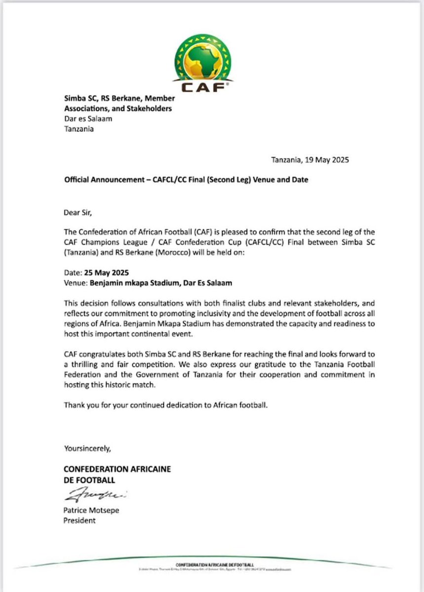 It's confirmed... At Benjamin Mkapa 🏟️