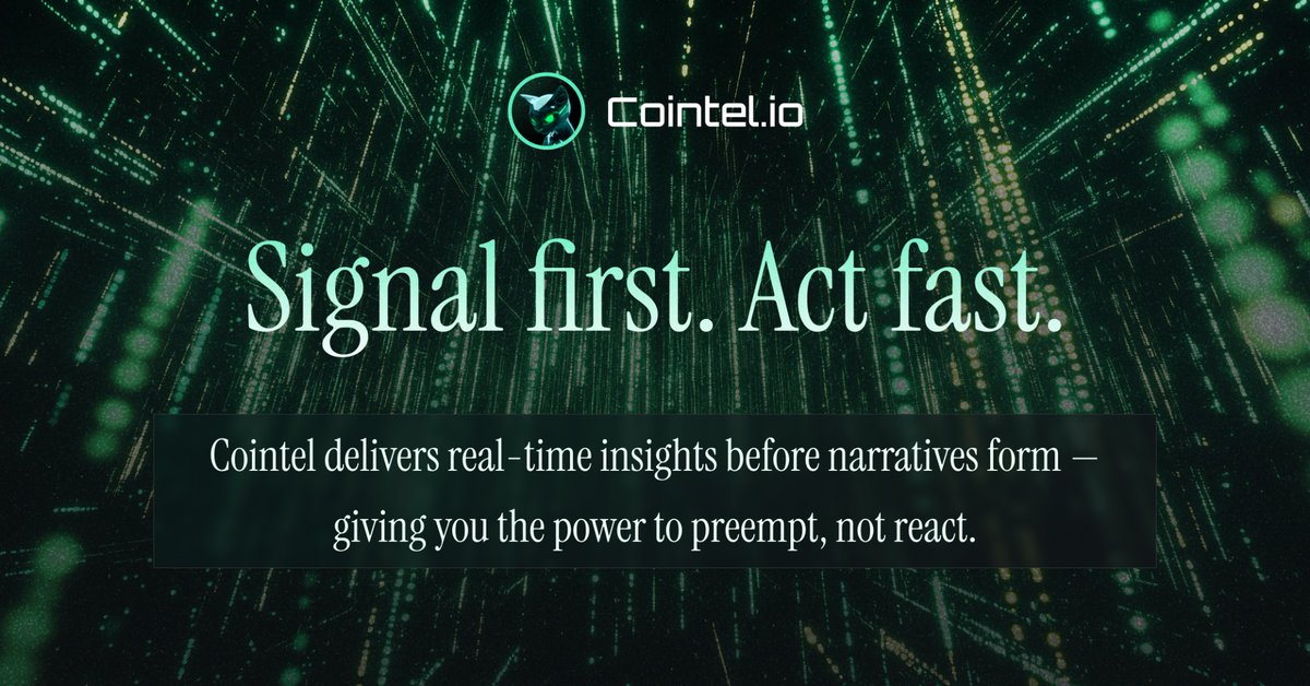 Cointel_io's tweet photo. Move smarter. Move sooner.

COINTEL gives you the edge—before the story hits the charts. https://t.co/33RHAZFU85