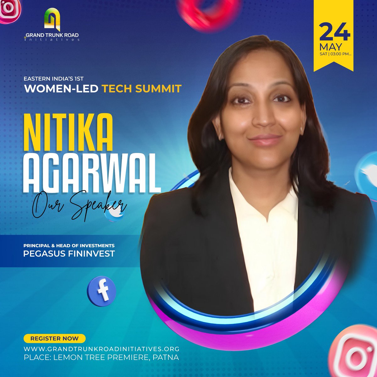 “Ideas For Bihar - An Innovation Summit 4.0”
The First Ever All Women Tech Summit of Eastern India
Is thrilled to Introduce 

Nitika Agarwal, Principal &amp; Head of Investments at Pegasus FinInvest 

An early stage Impact focused VC working in Fintech,Edtech,Healthtech and Cleantech
