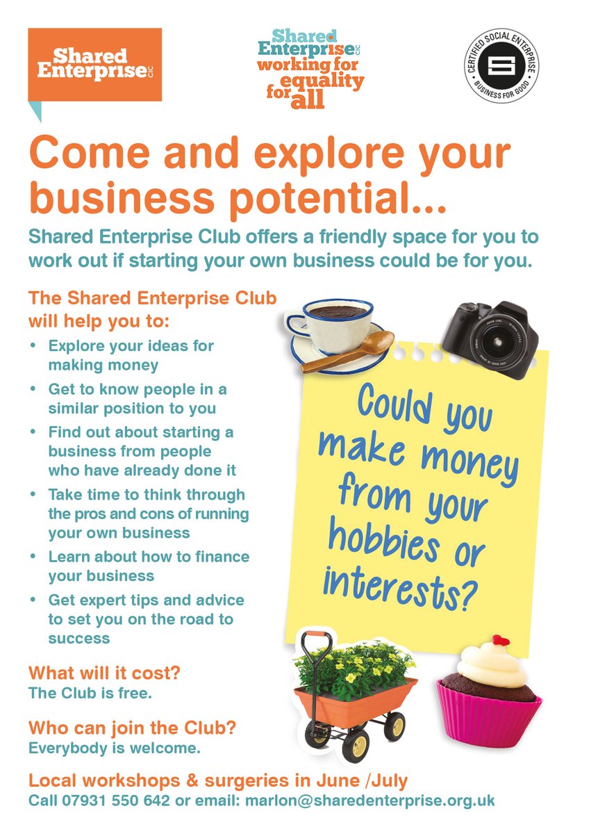 Shared Enterprise are running two surgeries and two workshops in Kingston. The first surgery will be on Wednesday 28th May 10-12 noon  and the workshop on 7th June. Both of these will take place at the Archway cafe/St Peter's Church.
