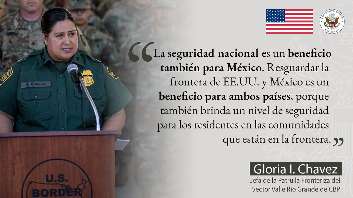 Embajada EU en Mex (@usembassymex) on Twitter photo “La seguridad nacional es un beneficio también para México. Resguardar la frontera de EE.UU. y México es un beneficio para ambos países, porque también brinda un nivel de seguridad para los residentes en las comunidades que están en la frontera.” - <a href="/USBPChiefRGV/">Chief Patrol Agent Gloria I. Chavez</a> <a href="/CBP/">CBP</a> “La seguridad nacional es un beneficio también para México. Resguardar la frontera de EE.UU. y México es un beneficio para ambos países, porque también brinda un nivel de seguridad para los residentes en las comunidades que están en la frontera.” - <a href="/USBPChiefRGV/">Chief Patrol Agent Gloria I. Chavez</a> <a href="/CBP/">CBP</a>