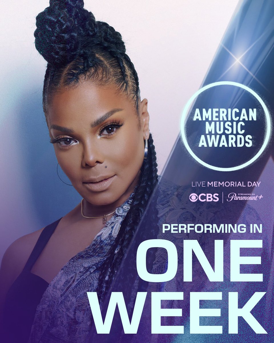 JanetJackson's tweet image. Taking the @AMAs stage in ONE WEEK! Tune-in on Monday, May 26 (Memorial Day) at 8pm ET | 5pm PT on @CBS and @ParamountPlus! #AMAs