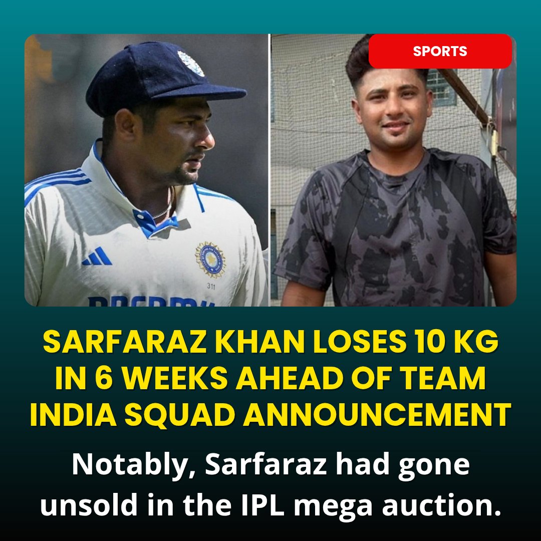 thenewsboxtamil's tweet photo. Sarfaraz Khan loses 10 kg in 6 weeks ahead of Team India squad announcement

#SarfarazKhan #indianteam #INDvsENG #weightloss #cricketer #cricket https://t.co/dh9ZHDUV4a