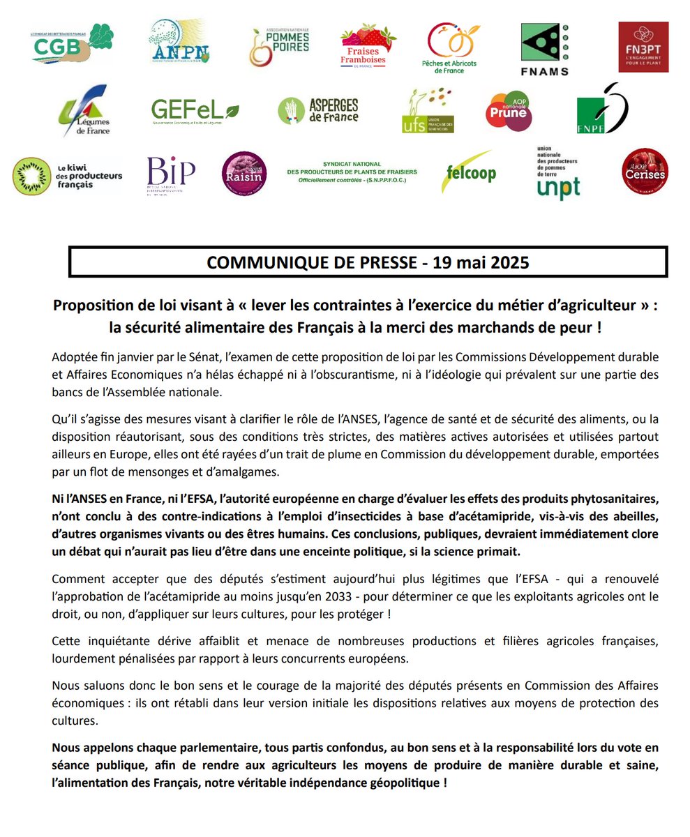 [CP] Proposition de loi visant à « lever les contraintes à l’exercice du métier d’agriculteur » : la sécurité alimentaire des Français à la merci des marchands de peur !

cgb-france.fr/presse/proposi…