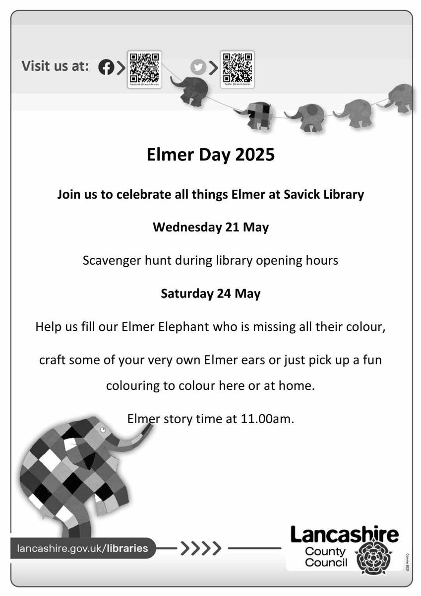 #ElmerDay at <a href="/LancsLibraries/">Lancashire Libraries</a> Savick Library, Preston Wed 21st May to Saturday 24th May.