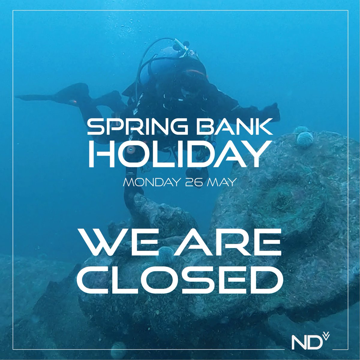 ☀️ Spring Bank Holiday ☀️

We’re taking a surface interval — our shop is closed Monday 26th May for the spring bank holiday.
We will be back Tuesday 8:30am - 5:00pm to  gear up for your next underwater adventure! 🐠💙

#BankHoliday #northerndiver #DiveShopClosed #GoneDiving