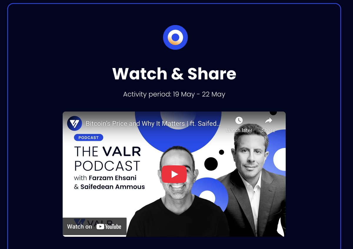 Bitcoin on a Mission Task 5 is live!

Earn your share of $100 in $BTC by:

- Watching this episode of The VALR Podcast: youtu.be/cBoh-z4VrAA
- Share the link on X, tag <a href="/VALRdotcom/">VALR</a> &amp; 2 friends.
- Fill in this Google form: forms.gle/mcAmveyWxKCQKs…