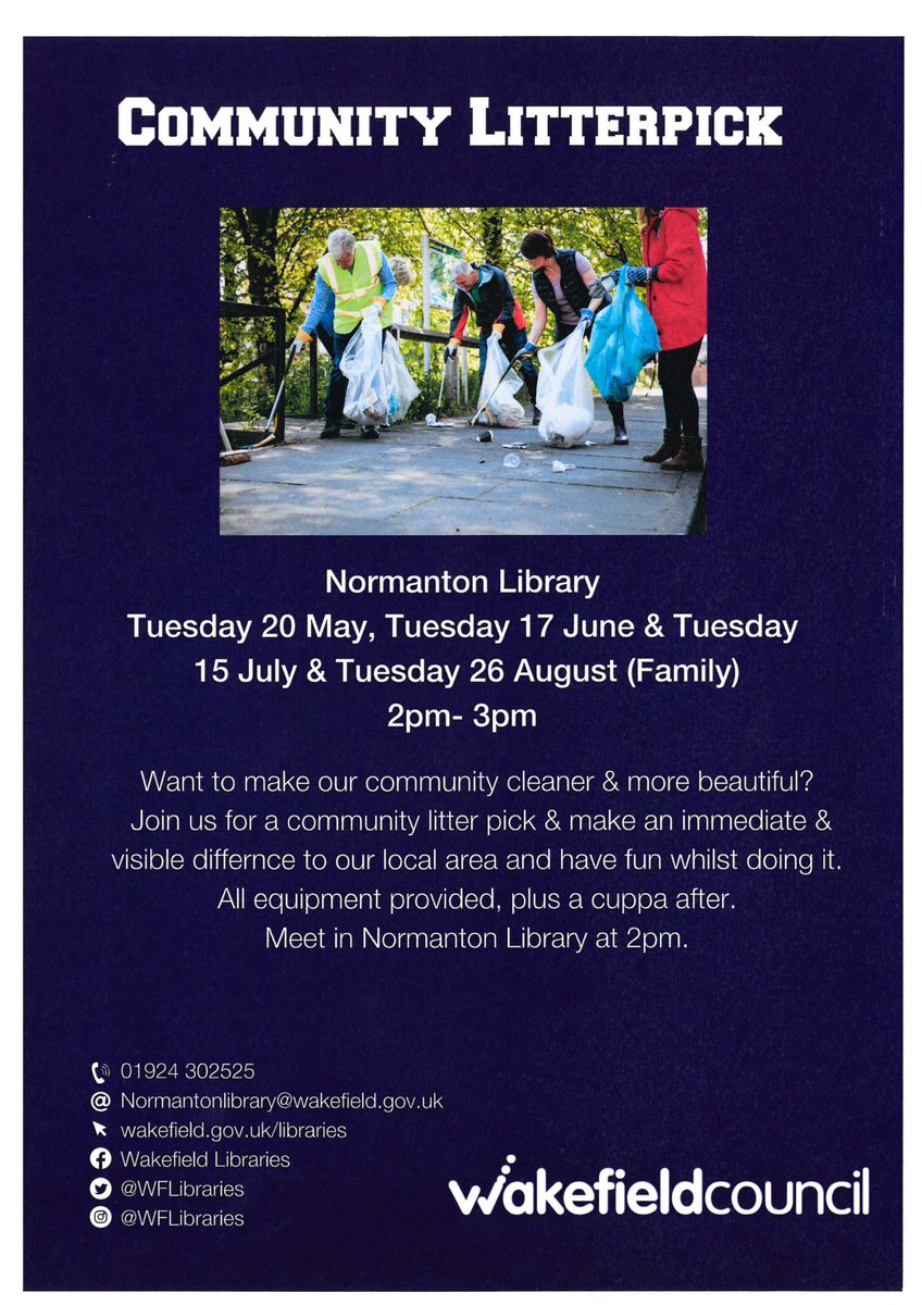WFlibraries's tweet image. Upcoming #litterpick at #Normantonlibrary @MyWakefield #litterpicking @Litter__Hero