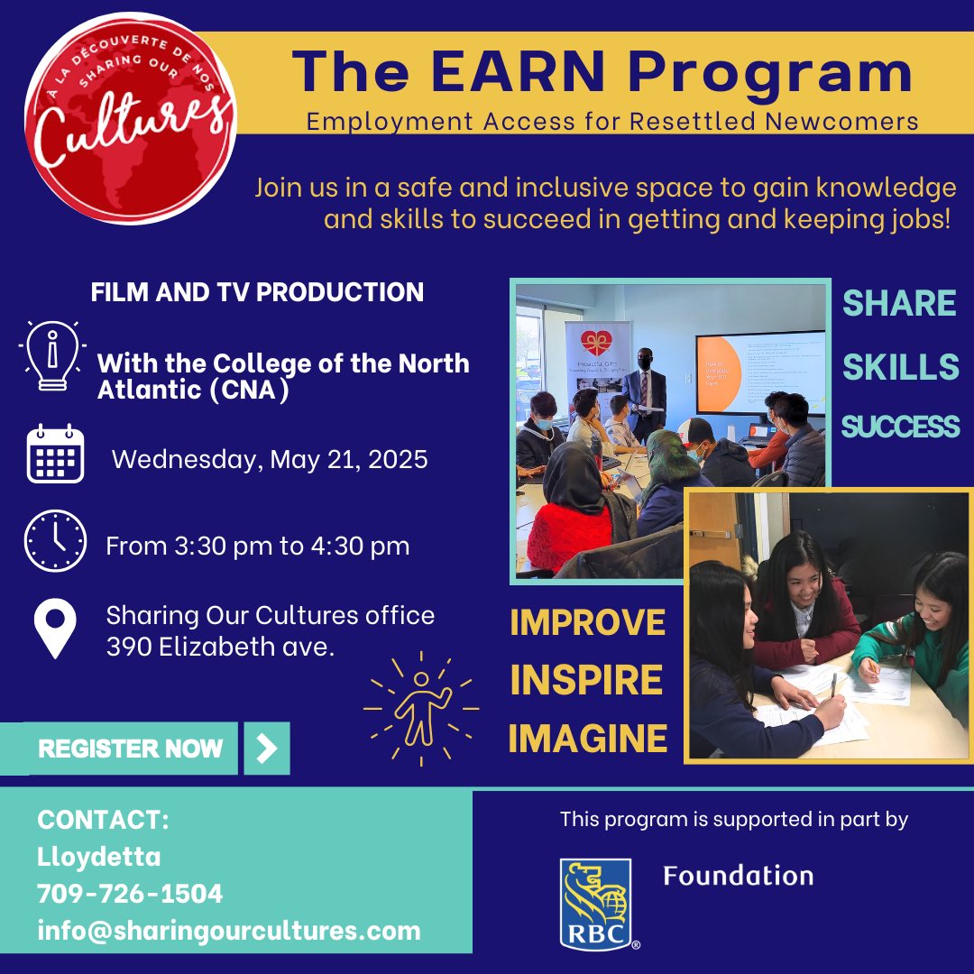 Sharing Our Cultures Inc. (@sharingcultures) on Twitter photo Please share with Gr 7-12 this exciting FREE session on film & tv production!! Wednesday, May 21 at 3:30 pm <a href="/390/">Unit</a> Elizabeth Ave. <a href="/RBC/">RBC</a> <a href="/EDU_GovNL/">Education and Early Childhood Development</a> <a href="/IPGS_GovNL/">Jobs, Immigration and Growth</a> <a href="/learysbrook/">Leary's Brook Jr High</a> <a href="/mdjh/">MDJH</a> <a href="/pdubcav/">PWCCavaliers</a> <a href="/GonzagaVikings/">Gonzaga High School</a> <a href="/hhmoffice1/">Holy Heart Mary High School</a> Please share with Gr 7-12 this exciting FREE session on film & tv production!! Wednesday, May 21 at 3:30 pm <a href="/390/">Unit</a> Elizabeth Ave. <a href="/RBC/">RBC</a> <a href="/EDU_GovNL/">Education and Early Childhood Development</a> <a href="/IPGS_GovNL/">Jobs, Immigration and Growth</a> <a href="/learysbrook/">Leary's Brook Jr High</a> <a href="/mdjh/">MDJH</a> <a href="/pdubcav/">PWCCavaliers</a> <a href="/GonzagaVikings/">Gonzaga High School</a> <a href="/hhmoffice1/">Holy Heart Mary High School</a>
