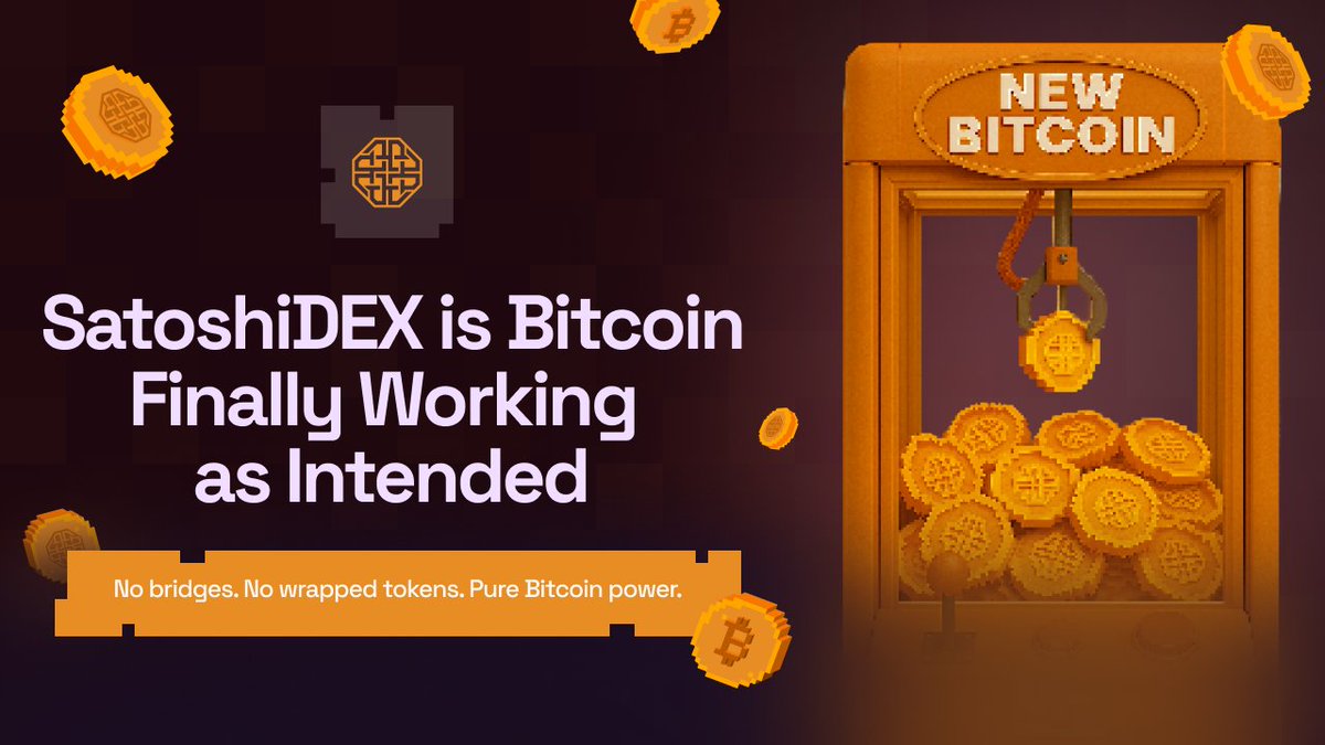 satoshiDEX_ai's tweet photo. 🌍 DeFi on BTC is No Longer Just a Dream.

Meanwhile, the first Bitcoin DEX built natively on Bitcoin is live. Trade and swap your assets, settle with Bitcoin finality, and maintain full security.

➠ SatoshiDEX is Bitcoin finally working as intended: as a financial infrastructure.

No bridges. No wrapped tokens. Pure Bitcoin power. ⚡️